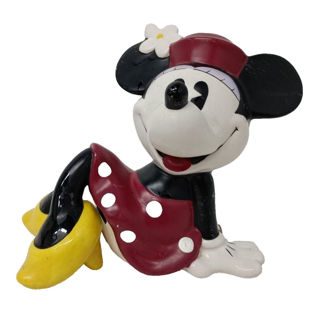 Vintage Disney Minnie Mouse Figural Ceramic Coin Piggy Bank With Stopper Enesco
